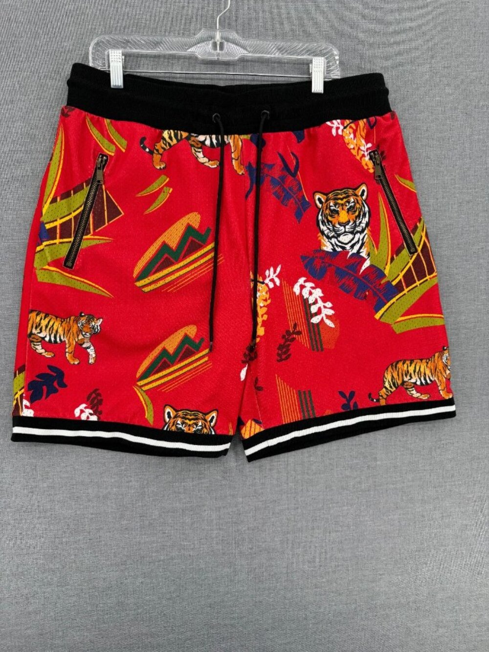 Scarface x Shoe Palace Shorts Mens 2XL 7" Tiger AOP Y2K Drawstring Zip Pocket